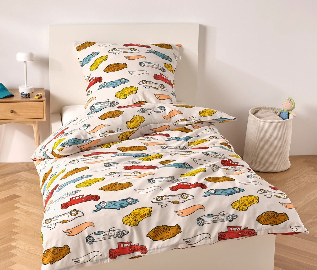Detská posteľná bielizeň z renforcé »Hot Wheels«, štandardná veľkosť