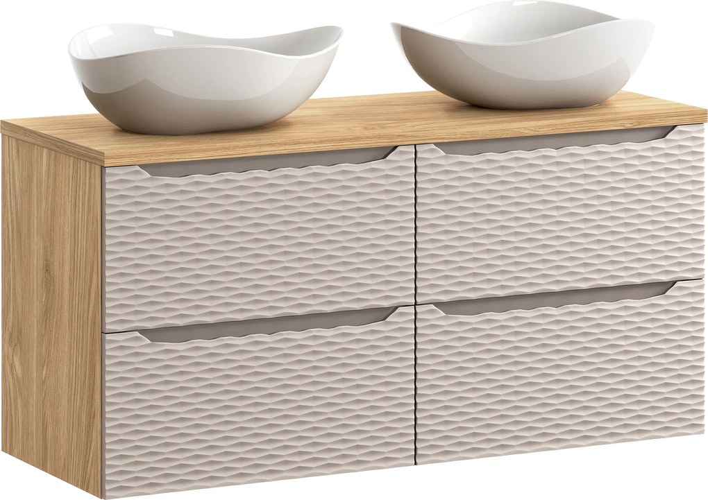 Comad Kúpeľňová skrinka s doskovými umývadlami set Ocean Beige 120 béžová/dub olejovaný