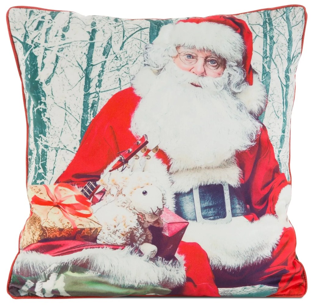 VIANOČNÁ DEKORAČNÁ OBLIEČKA NA VANKÚŠ SANTA1 45X45 CM VZOROVANÁ