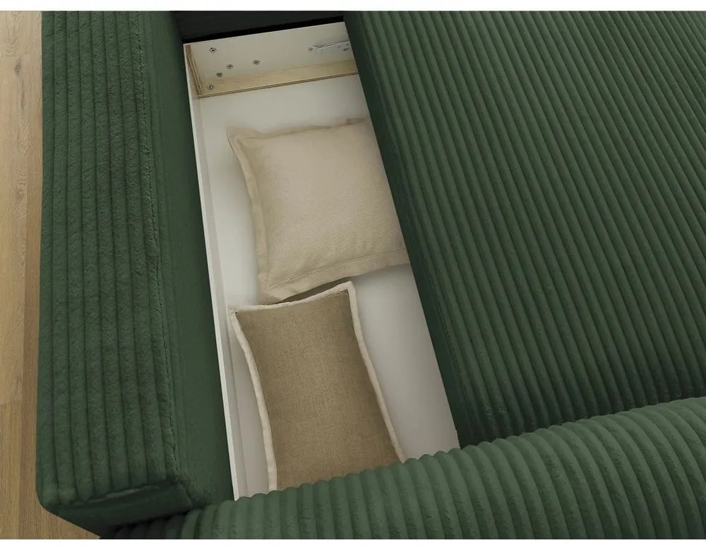 Tmavozelená menčestrová rozkladacia rohová pohovka (pravý roh) Lucien – Bobochic Paris