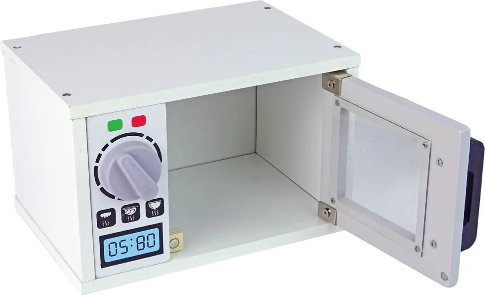 LEAN Toys Drevené potraviny do mikrovlnnej rúry Mikrovlnná rúra biela