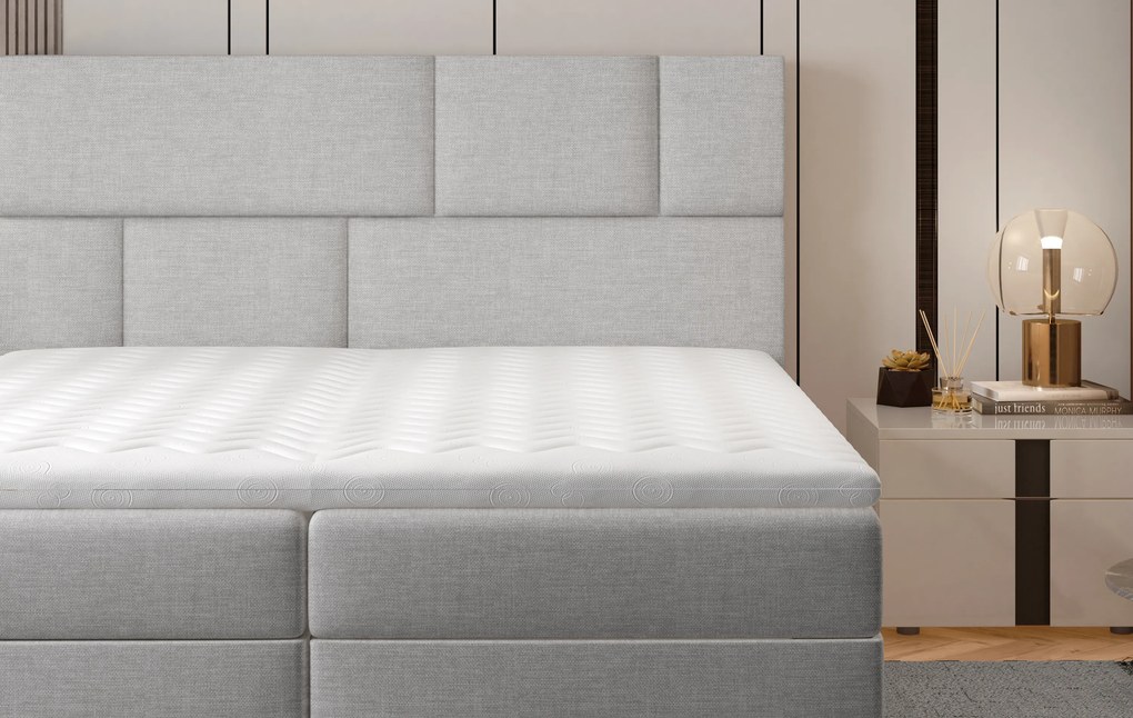 Manželská posteľ Boxspring 180 cm Florio (svetlosivá) (s matracmi a úl. priestorom). Akcia -19%. Vlastná spoľahlivá doprava až k Vám domov. 1025388