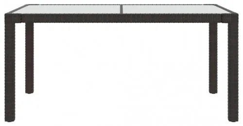 vidaXL Záhradný stôl 150x90x75 cm tvrdené sklo a polyratan hnedý-