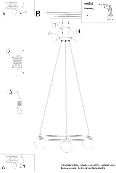 Sollux SL.1213 - Luster na lanku YOLI 3xG9/8W/230V čierna