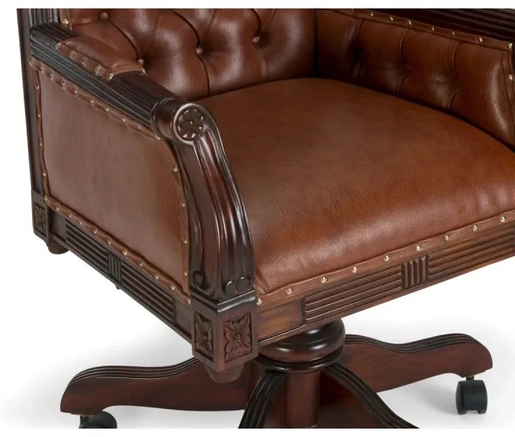 furniture-nabytek.cz - Kancelárske kreslo Cambridge z masívneho mahagónu, lakované, hnedé – pravá koža