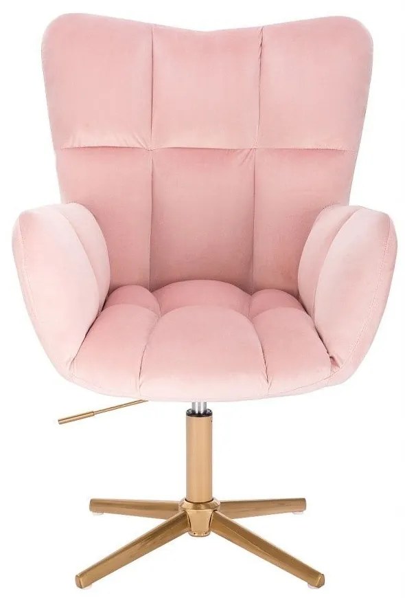 LuxuryForm DESIGN Otočné kreslo AURORA VELUR na zlatom kríži - svetloružové