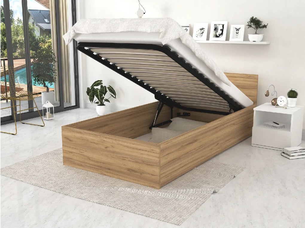 Jednolôžková posteľ s úložným priestorom Dolly - dub craft Rozmer: 200x90