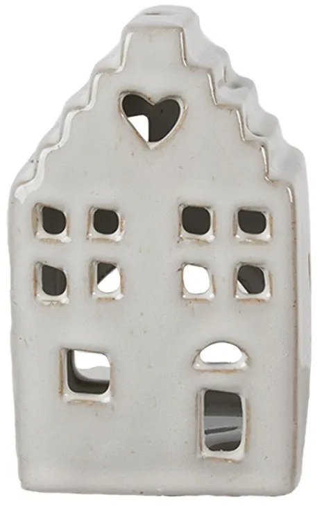 Béžový porcelánový domček svietnik na čajovú sviečku Christmas House S - 7*6*11 cm