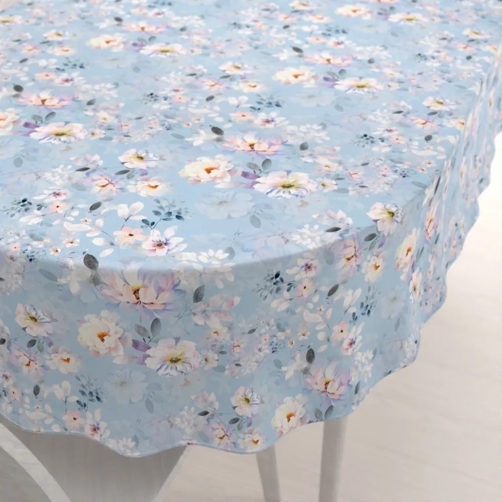 Biante Zamatový oválny obrus Tamara TMR-044 Jarné kvety na nebesky modrom 120x160 cm