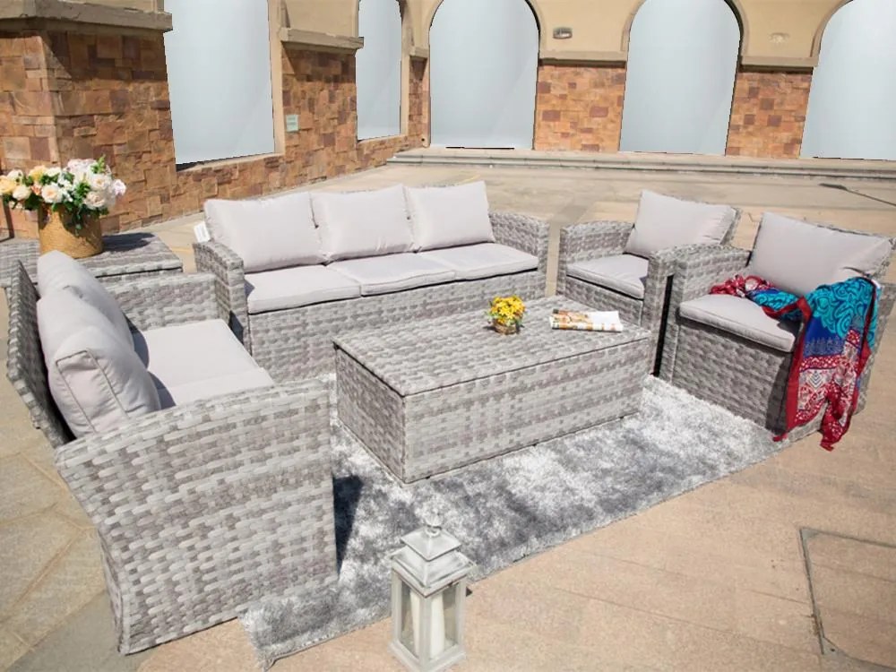 Veľká záhradná sedacia súprava s boxom na podušky AUCKLAND sivá