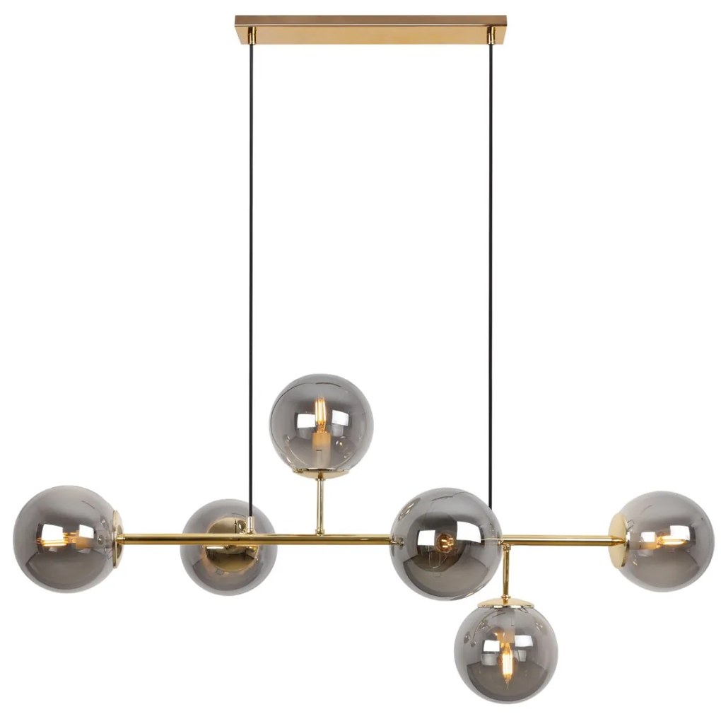 Závesné svietidlo Paris, 6x grafitové sklenené tienidlo, G