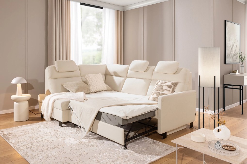 Rozkladacia rohová sedačka Loario L ľavá - úzky bok - krémová pletenina Sand 03