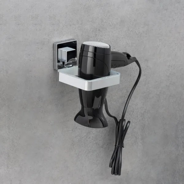 WENKO 22682100 -Držiak na fén VACUUM-LOC QUADRO ED 13,5x14 cm strieborný/chróm