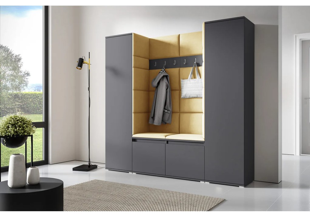 Predsieňová stena AMI 31 Bez zrkadla Grafit Žltá