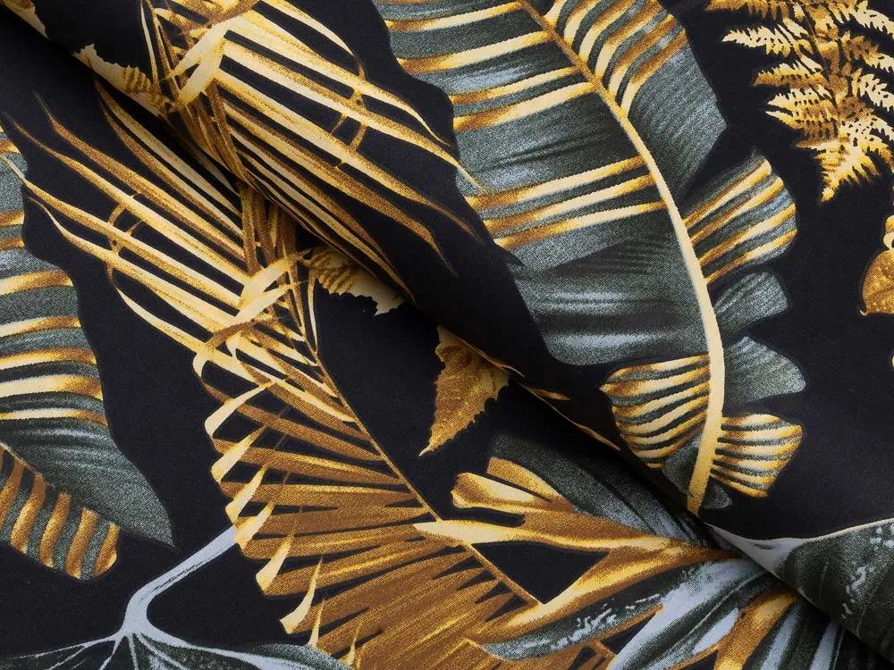Biante Bavlnená obliečka na vankúš Sandra SA-389 Sivozelené a zlaté tropické listy na čiernom 40 x 60 cm