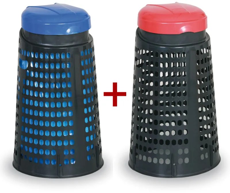 Odpadkový kôš plastový na vrecia 120 L - 1+1 ZADARMO čierny, modrá + červená
