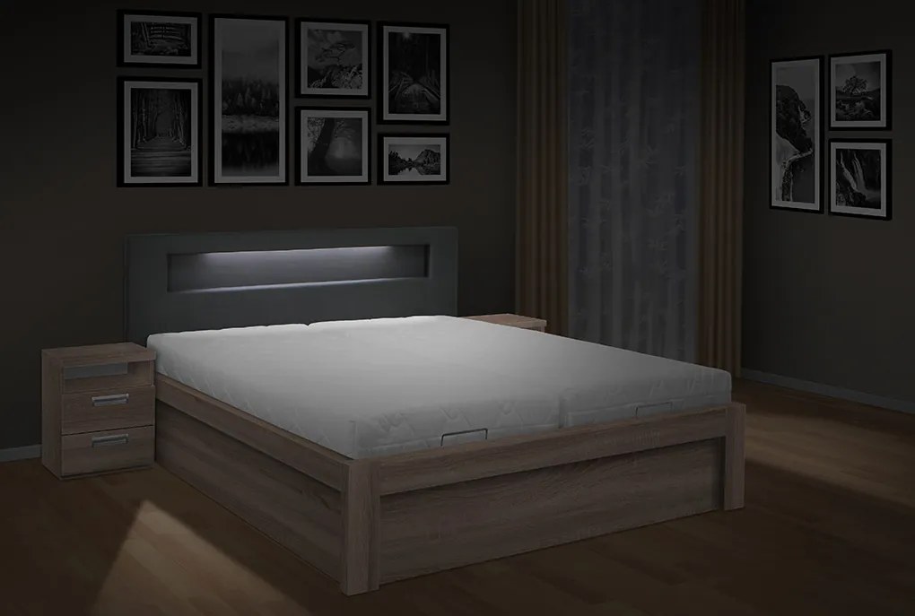 Moderná posteľ ŠÁRKA 200x180cm s LED osvetlením farba lamina: Dub sonoma tmavý