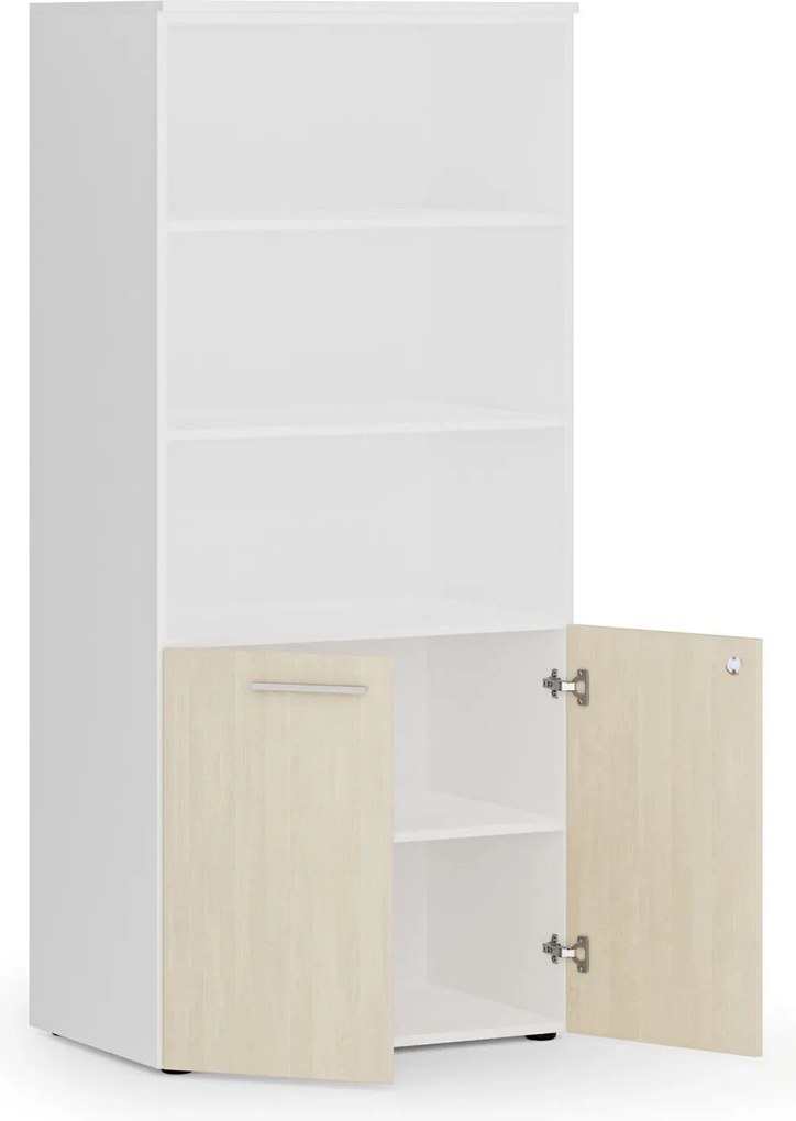 Kombinovaná kancelárska skriňa PRIMO WHITE, nízke dvere, 800 x 500 x 1781 mm, biela/breza