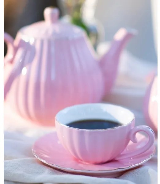 Porcelánová 15-dielna kávová súprava, ružová