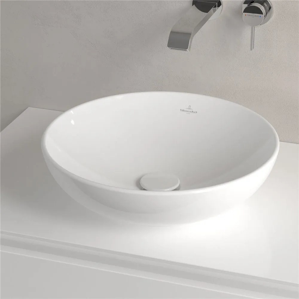 VILLEROY &amp; BOCH Loop &amp; Friends okrúhle umývadlo na dosku bez otvoru, bez prepadu, priemer 420 mm, biela alpská, 4A460101