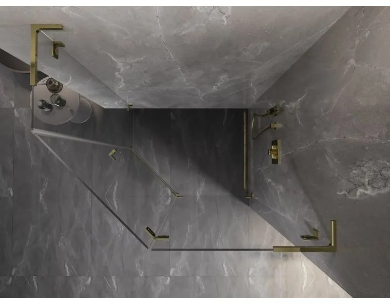 Mexen Lunar, L pravý výklopný päťuholníkový sprchový kút 100 x 80 cm, 8mm číre sklo, zlatý profil, 831L-100P-080L-50-00-P