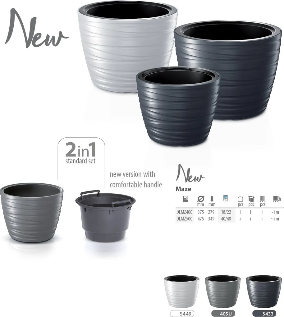 Kvetináč nízky s vložkou MAXE sivý kameň