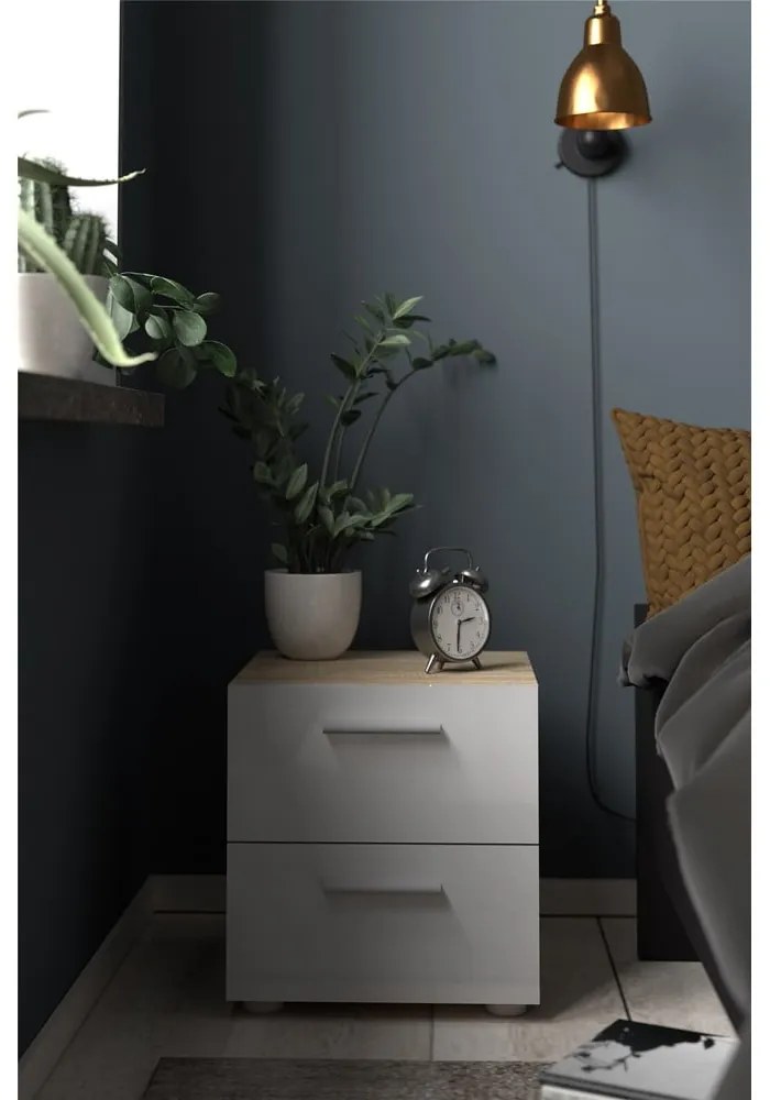 Biely nočný stolík v dekore duba Pepe - Tvilum