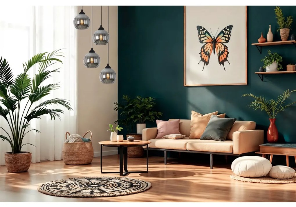 Závesné svietidlo Costa, 4x grafitové sklenené tienidlo, b, o