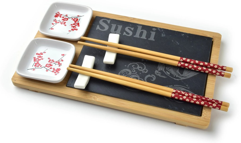 Servírovací sada na sushi SUSHIBO RED pro dvě osoby
