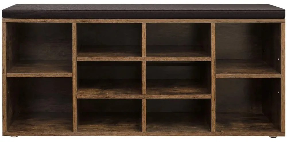 Botník s čalúnenou lavicou GABI, 10 priehradiek, 104x30x48cm, čierna/tmavá hnedá Jurhan