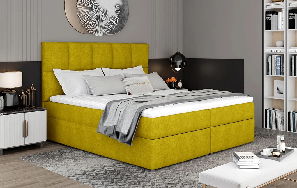 Čalúnená manželská posteľ s úložným priestorom Grosio 165 - žltá
