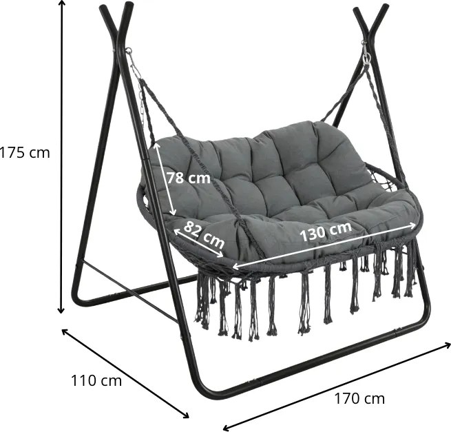 Dvoumístná zahradní houpačka se stojanem Hudson antracitová