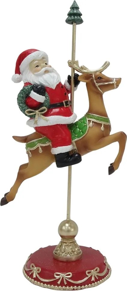 Vianočná červená dekorácia postavička Santa Claus na sobovi – 14*10*30 cm