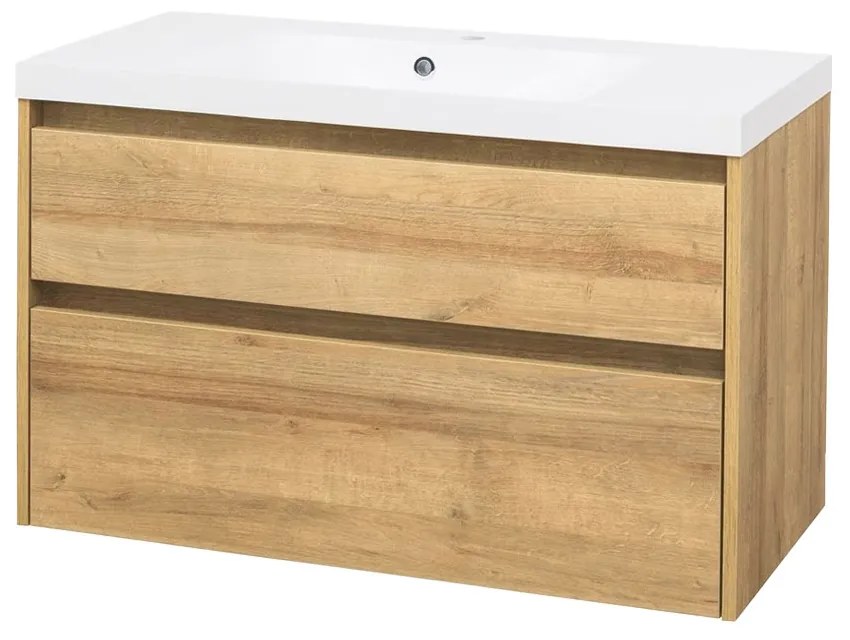 Mereo Mereo, Opto, kúpeľňová skrinka s umývadlom z liatého mramoru, 101 cm, biela, dub, biela/dub, čierna, MER-CN922M