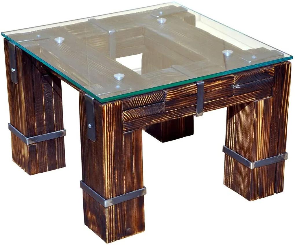 CHYRKA® Konferenčný stolík LD DROHOBYCZ obývací stôl loft vintage bar priemyselný dizajn ručná práca drevo sklo kov