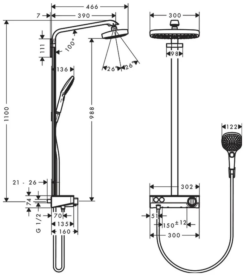 Hansgrohe Raindance Select E, Showerpipe 300 2jet EcoSmart 9 l/min s termostatom ShowerTablet Select 300, chrómová, HAN-27283000