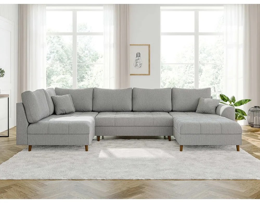 Svetlosivá menčestrová rohová pohovka (pravý roh/do "U") Ariella – Ropez