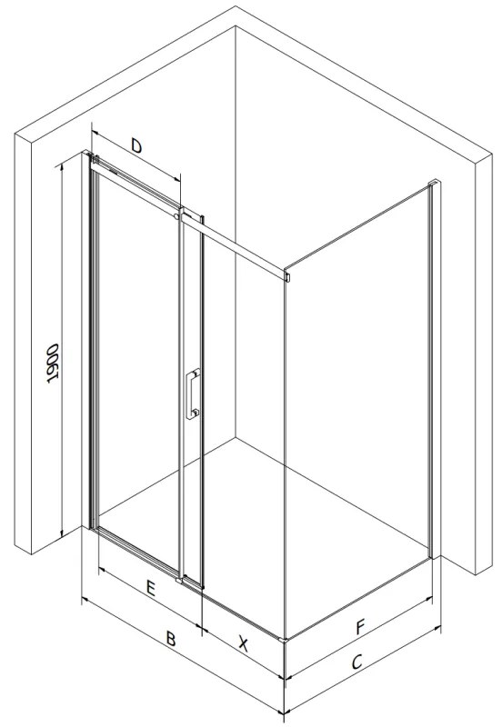 Mexen Omega, sprchovací kút s posuvnými dverami 130 (dvere) x 100 (stena) cm, 8mm číre sklo, chrómový profil + slim sprchová vanička 5cm, 825-130-100-01-00-4010