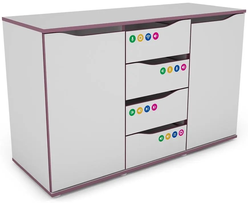 Komoda Matrix 120 4s 2d biela/fialový