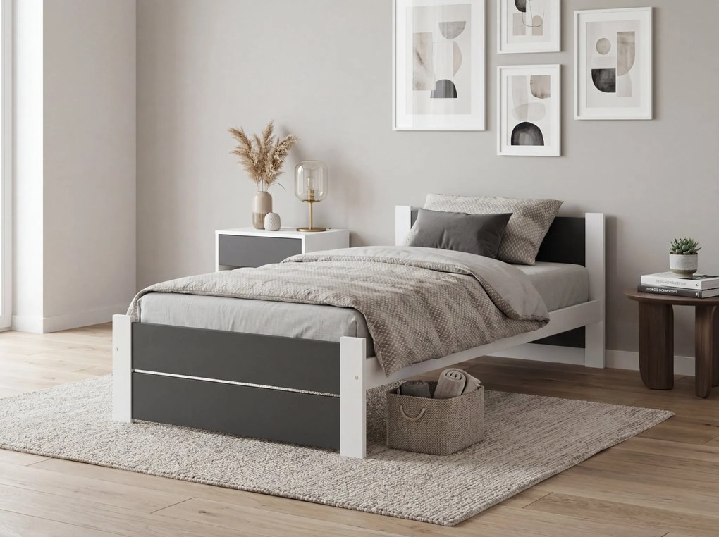 Posteľ IKAROS DOUBLE 80 x 200 cm, antracit/biela Rošt: Bez roštu, Matrac: Matrac COCO MAXI 20 cm