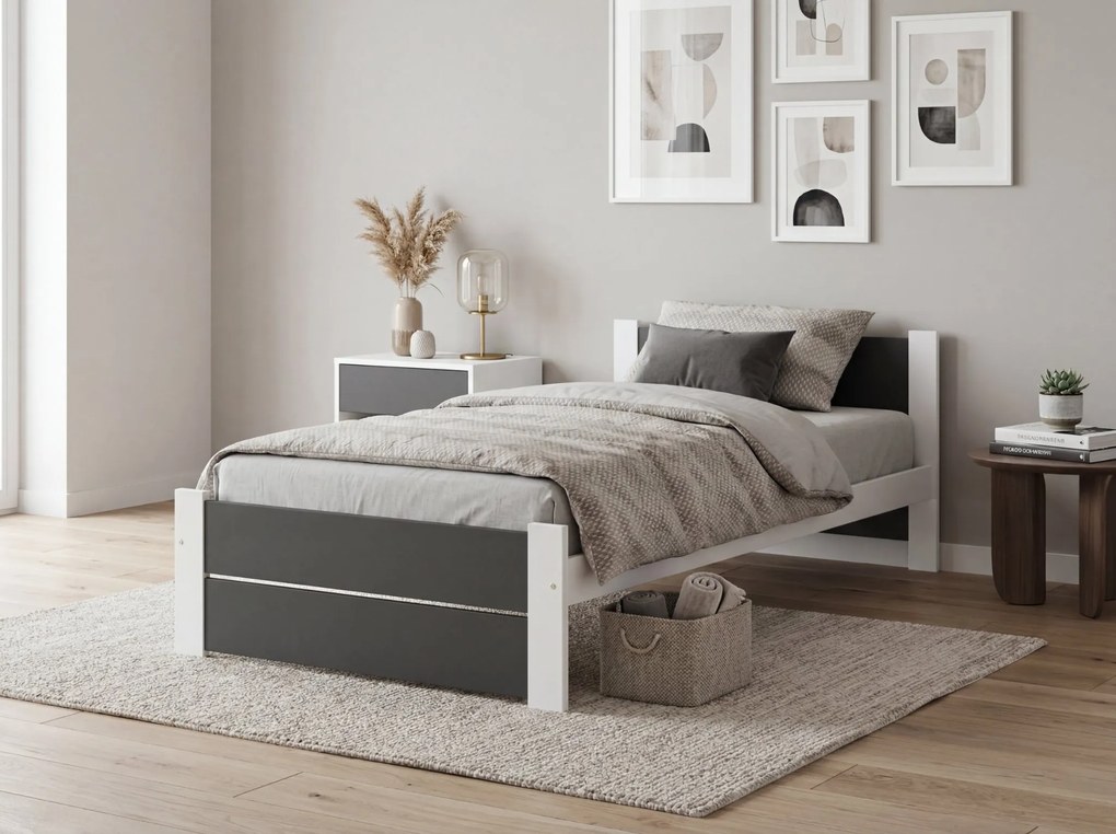 Posteľ IKAROS DOUBLE 80 x 200 cm, antracit/biela Rošt: S latkovým roštom, Matrac: Matrac DELUXE 10 cm