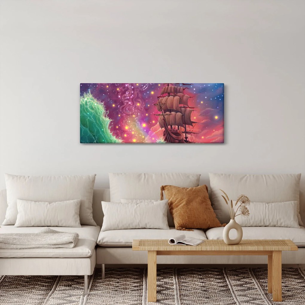 Obraz - Loď s vesmírnou oblohou (120x50 cm)