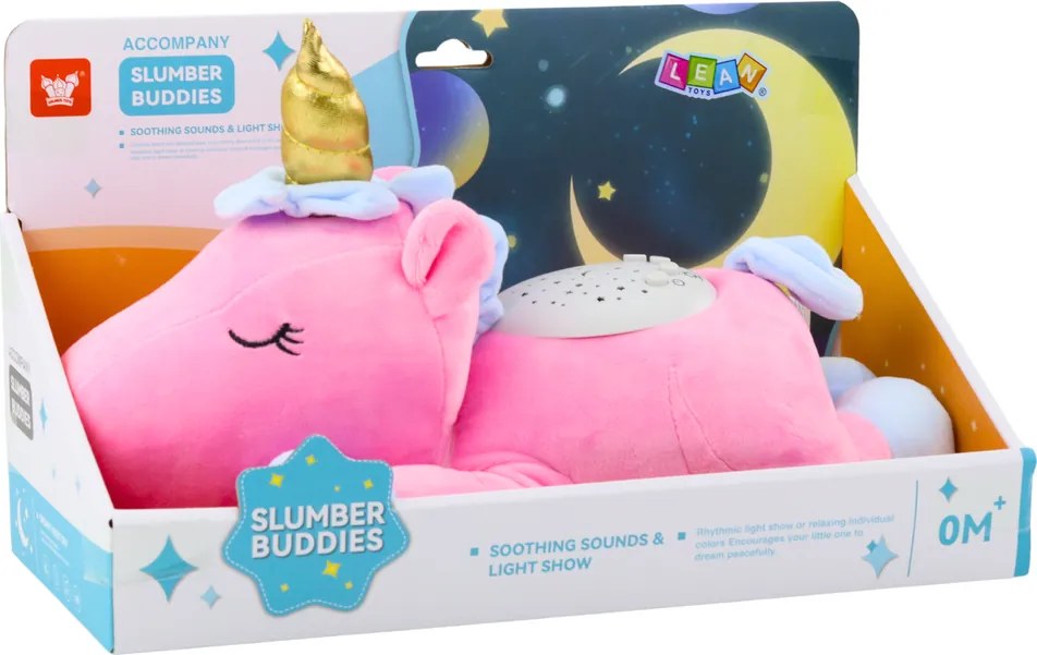 LEAN Toys Plyšový jednorožec uspávačik s projektorom a zvukmi ružový