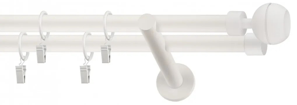 Dekorstudio Garniža dvojradová OPTIC biela-matná 19mm Dĺžka: 140cm, Typ príslušenstva: Krúžky tiché so štipcami