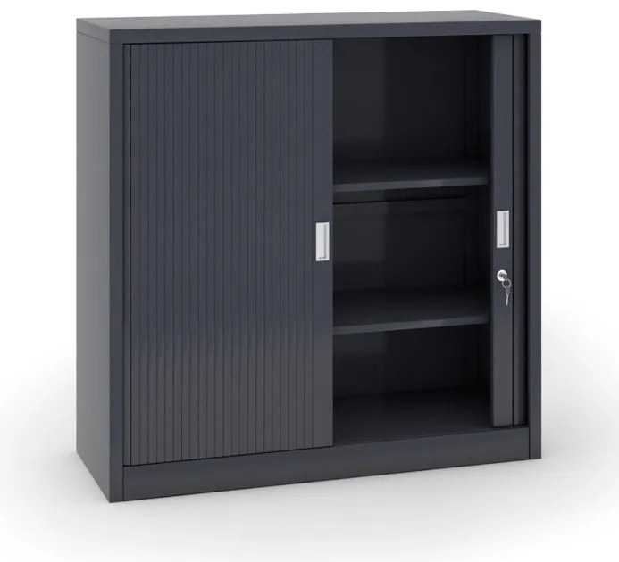 Kovová skriňa s roletovými dverami, 1200 x 1200 x 450 mm, tmavo sivá