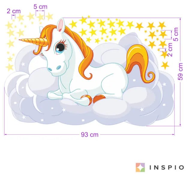 Detská samolepka Jednorožec v oblakoch