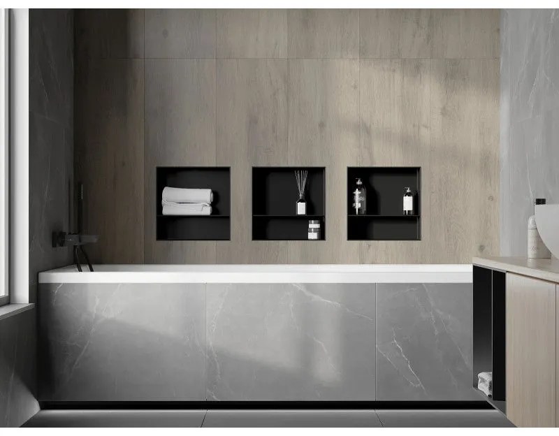 Mexen X-Wall-NR, polička na zapustenie pod obklad bez goliera 30 x 30 cm, čierna matná, 1971303010S