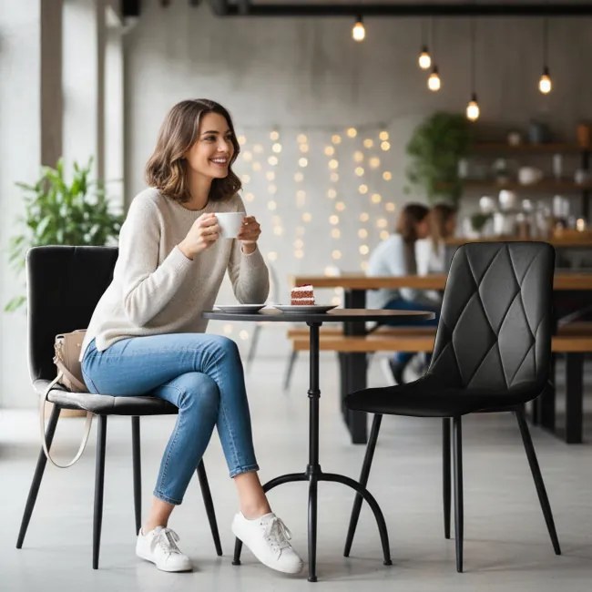 Sada šiestich jedálenských stoličiek MILO zamatové, čierne / čierne nohy (6 ks)