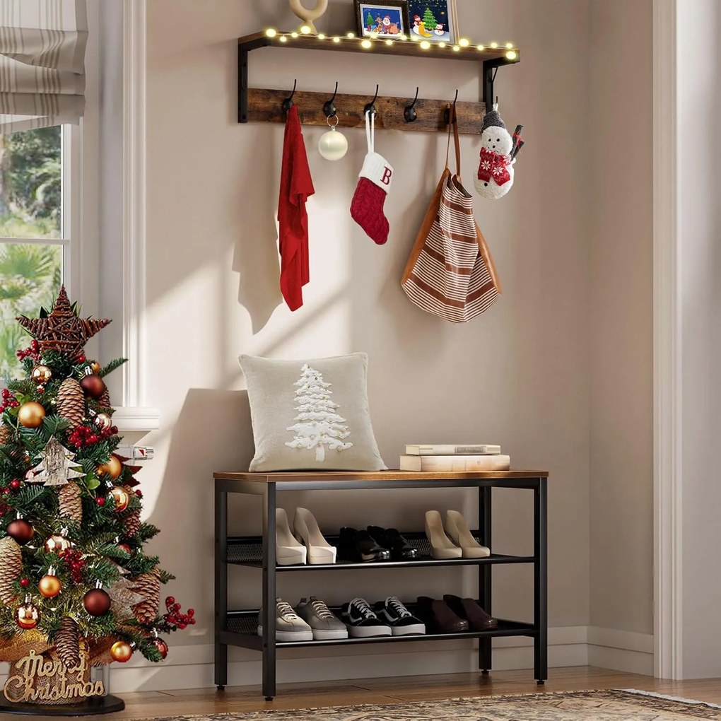 Nástenný predsieňový vešiak Vasagle Selvia čierny/hnedý