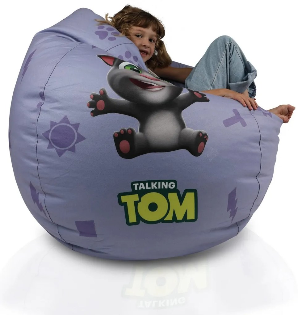 Sedací vak Talking Tom & Friends – detský kresielkový vak s opierkou nôh Farba: C - čierny